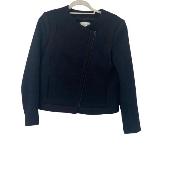 Sandro Paris Navy and Black Moto Wool Jacket - Picture 1 of 8